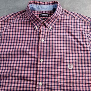CHAPS Easy Care Button Shirt Men's Short‎ Sleeve Checkered Plaid Shirt Size XL